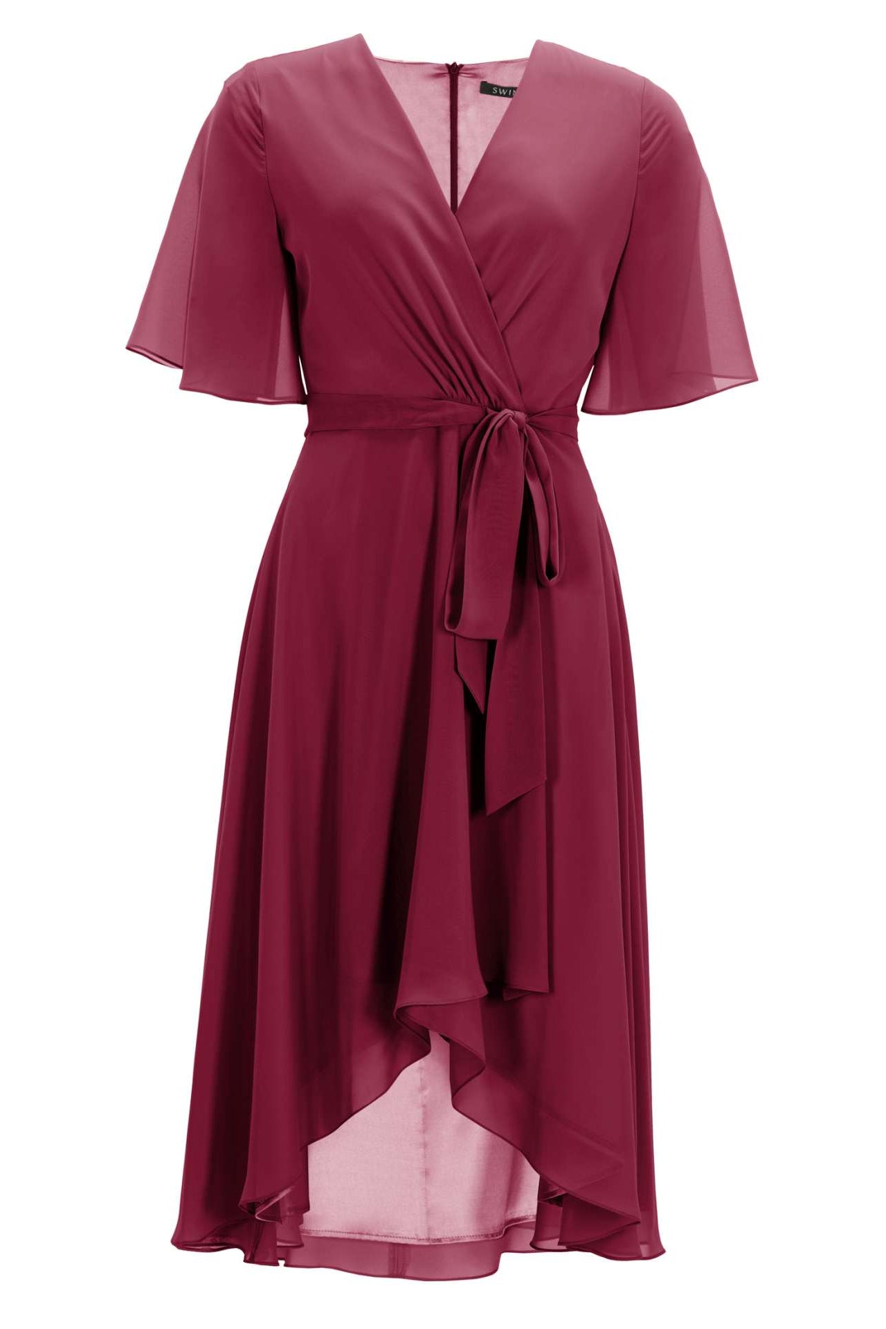 Chiffon Kleid in Wickel Optik mit Vokuhila Saum