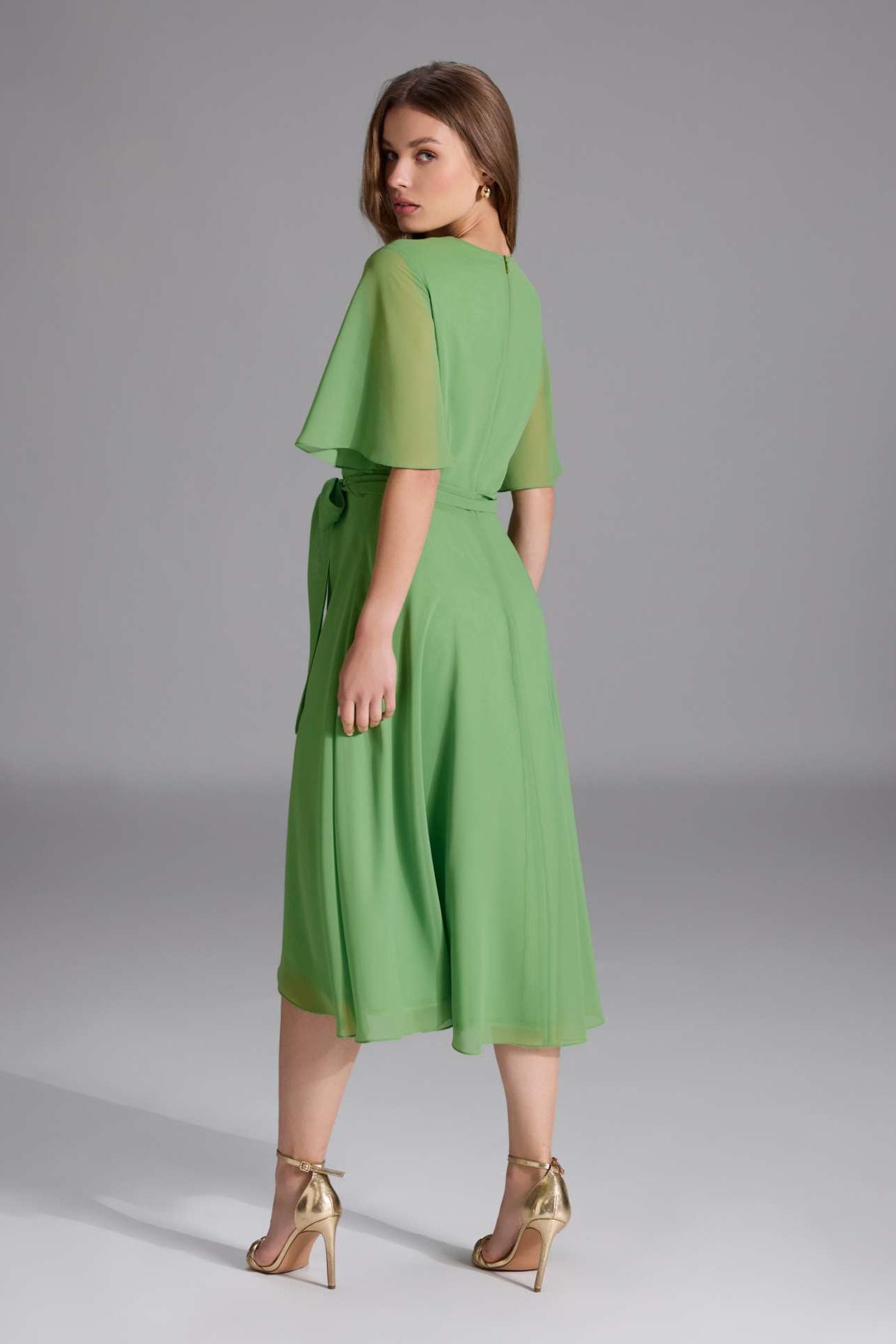 Chiffon Kleid in Wickel Optik mit Vokuhila Saum