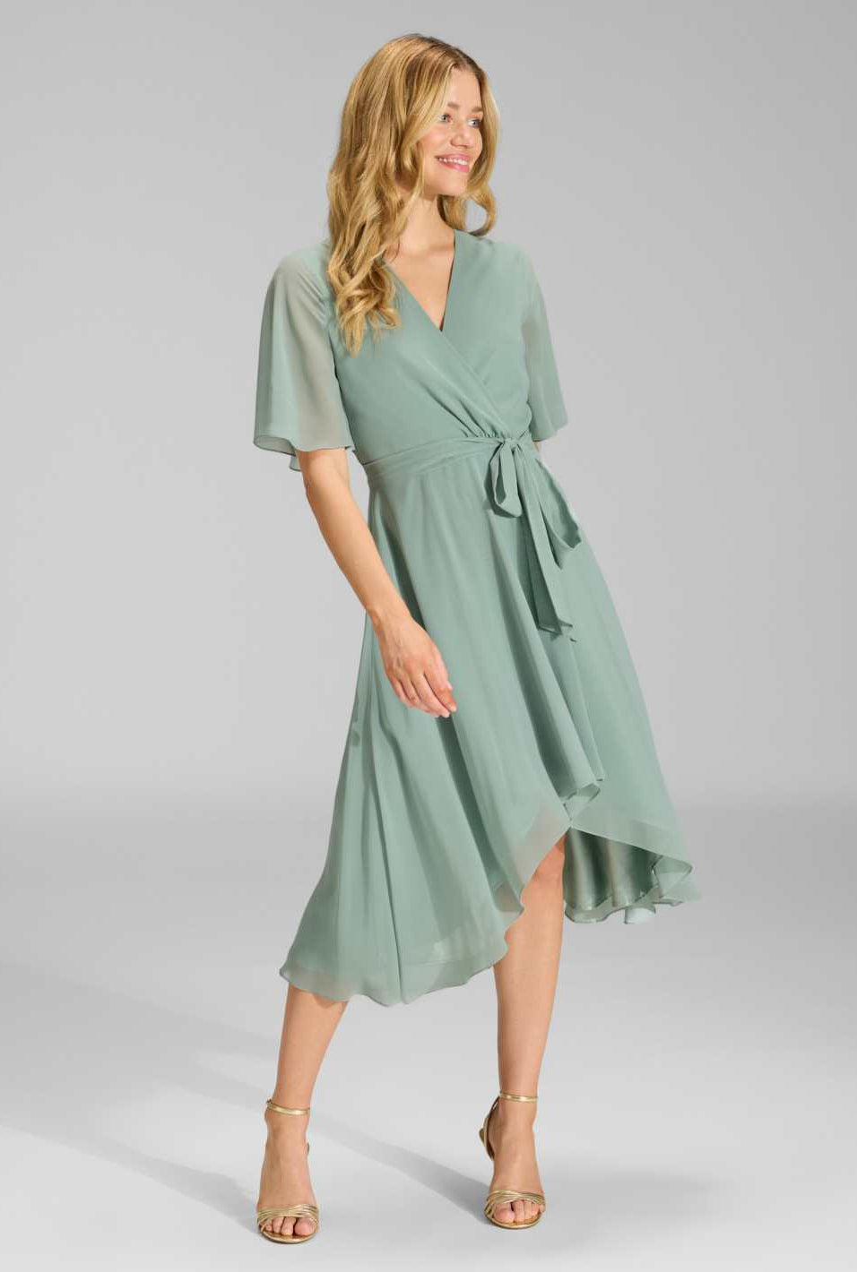 Chiffon Kleid in Wickel Optik mit Vokuhila Saum soft green