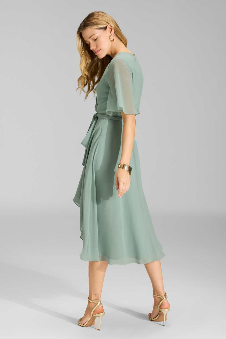 Chiffon Kleid in Wickel Optik mit Vokuhila Saum