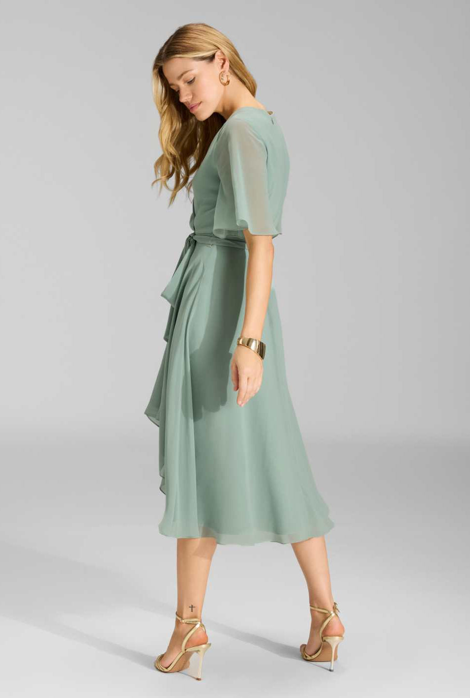 Chiffon Kleid in Wickel Optik mit Vokuhila Saum