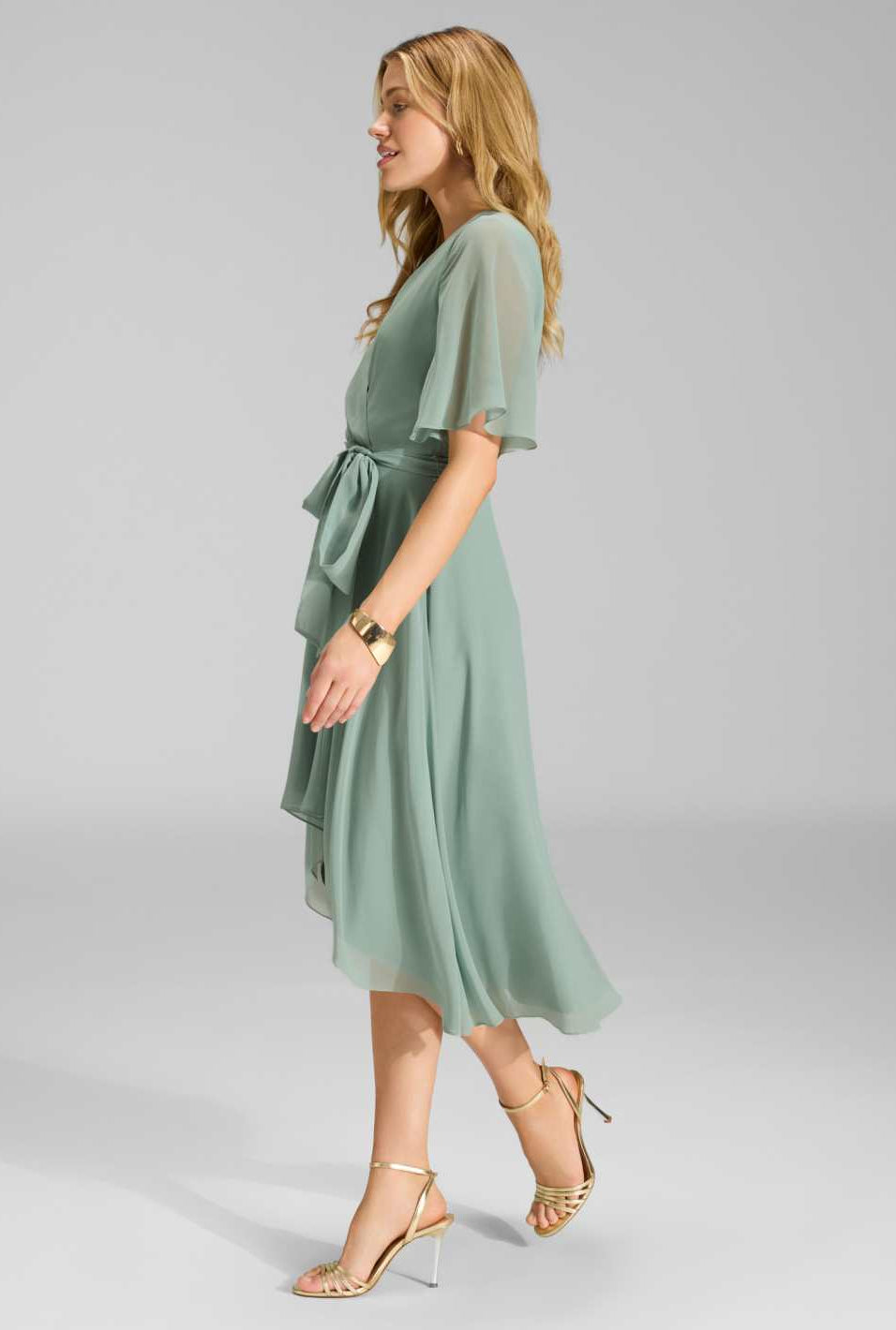 Chiffon Kleid in Wickel Optik mit Vokuhila Saum