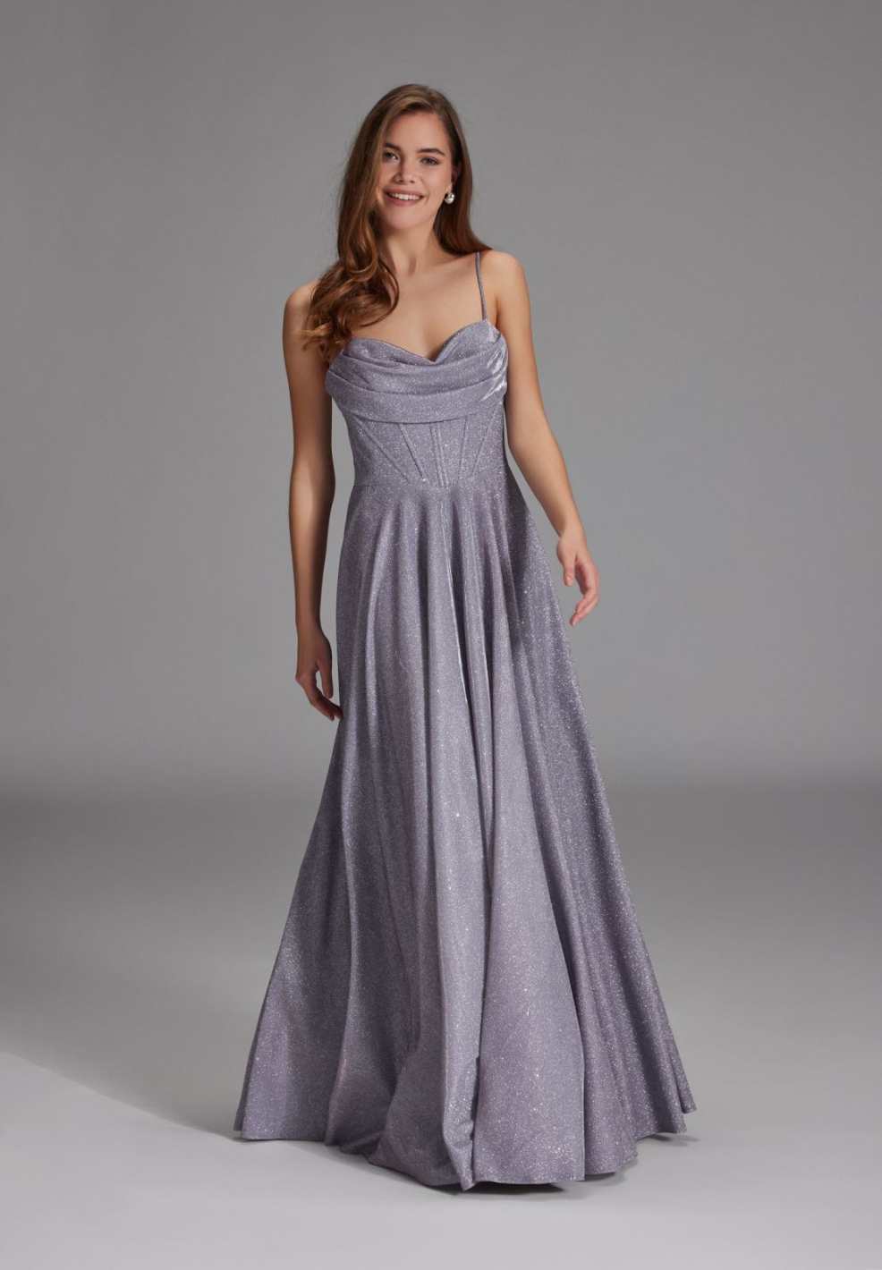 Schimmerndes Abendkleid mit Drapierung misty violet