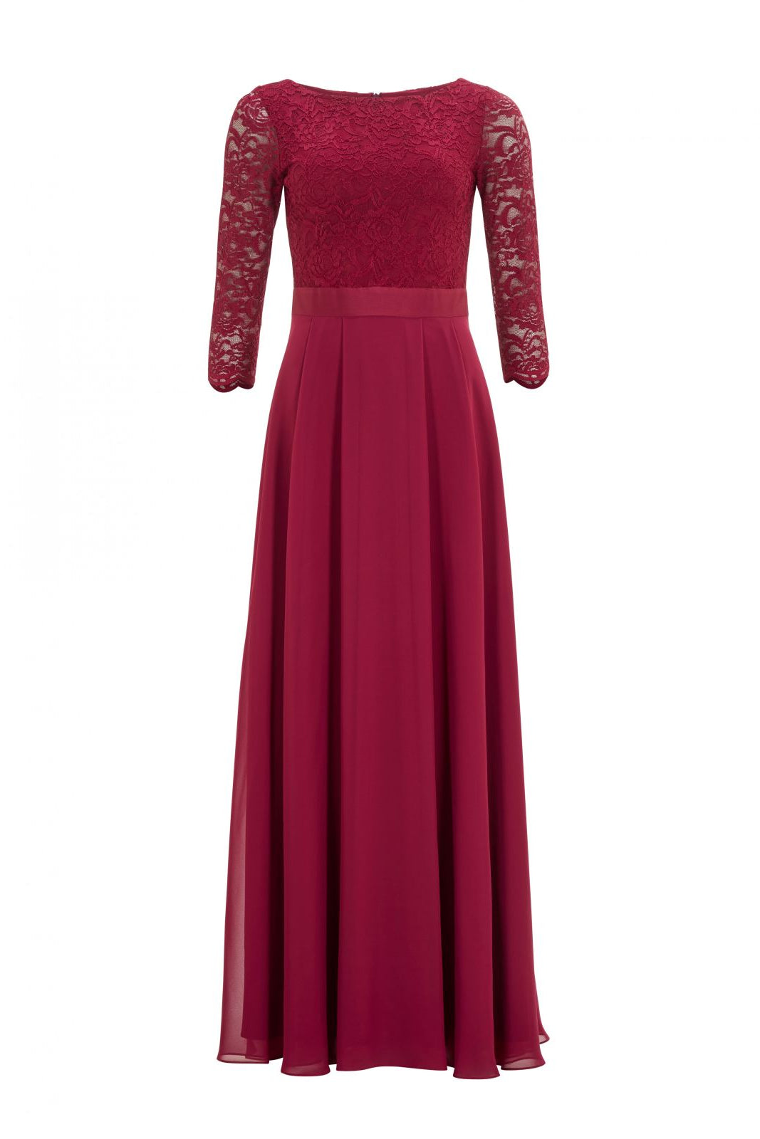 Abendkleid aus Spitze und Chiffon mit ¾ Arm