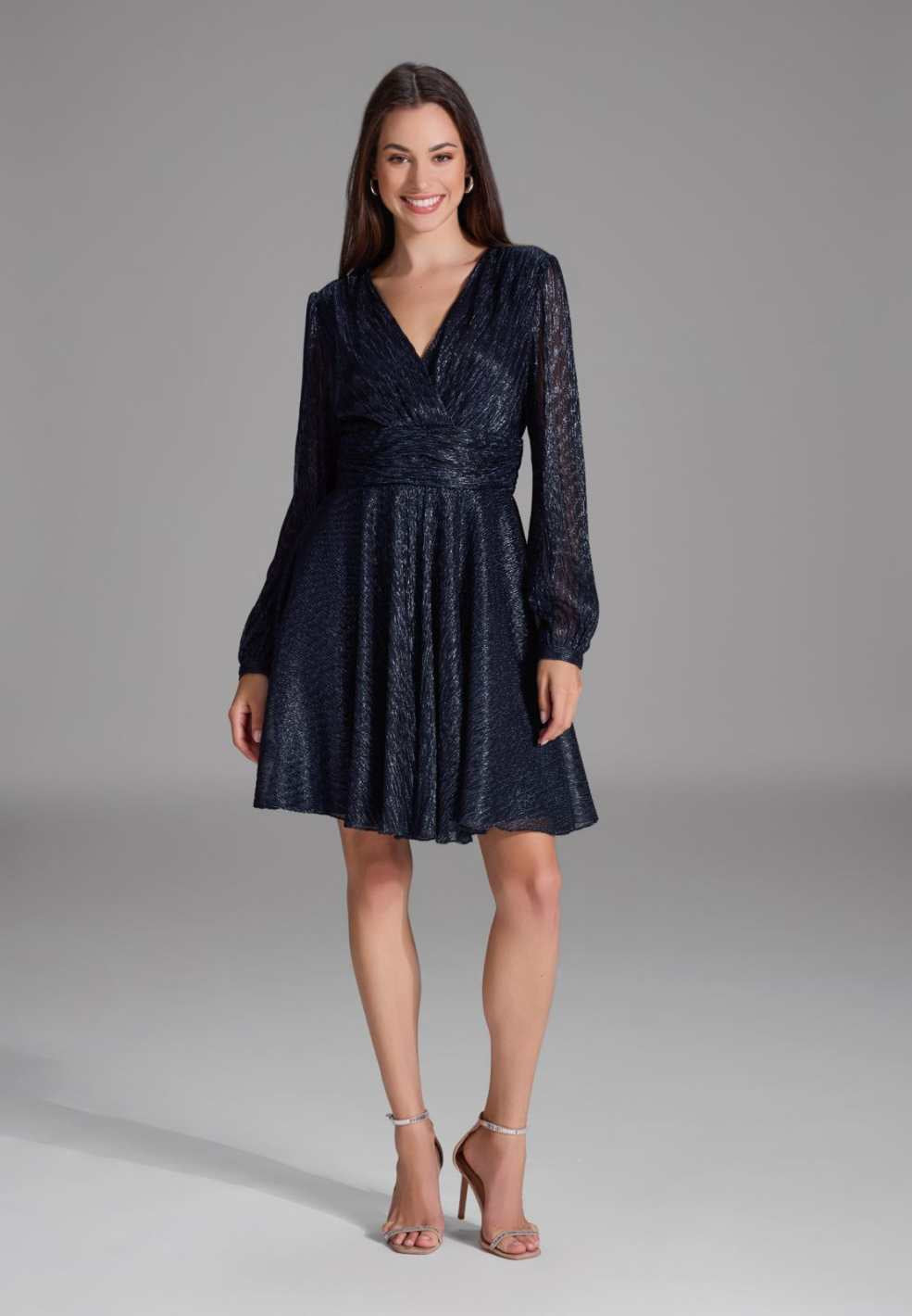 Kurzes Cocktailkleid aus Plissee Jersey navy