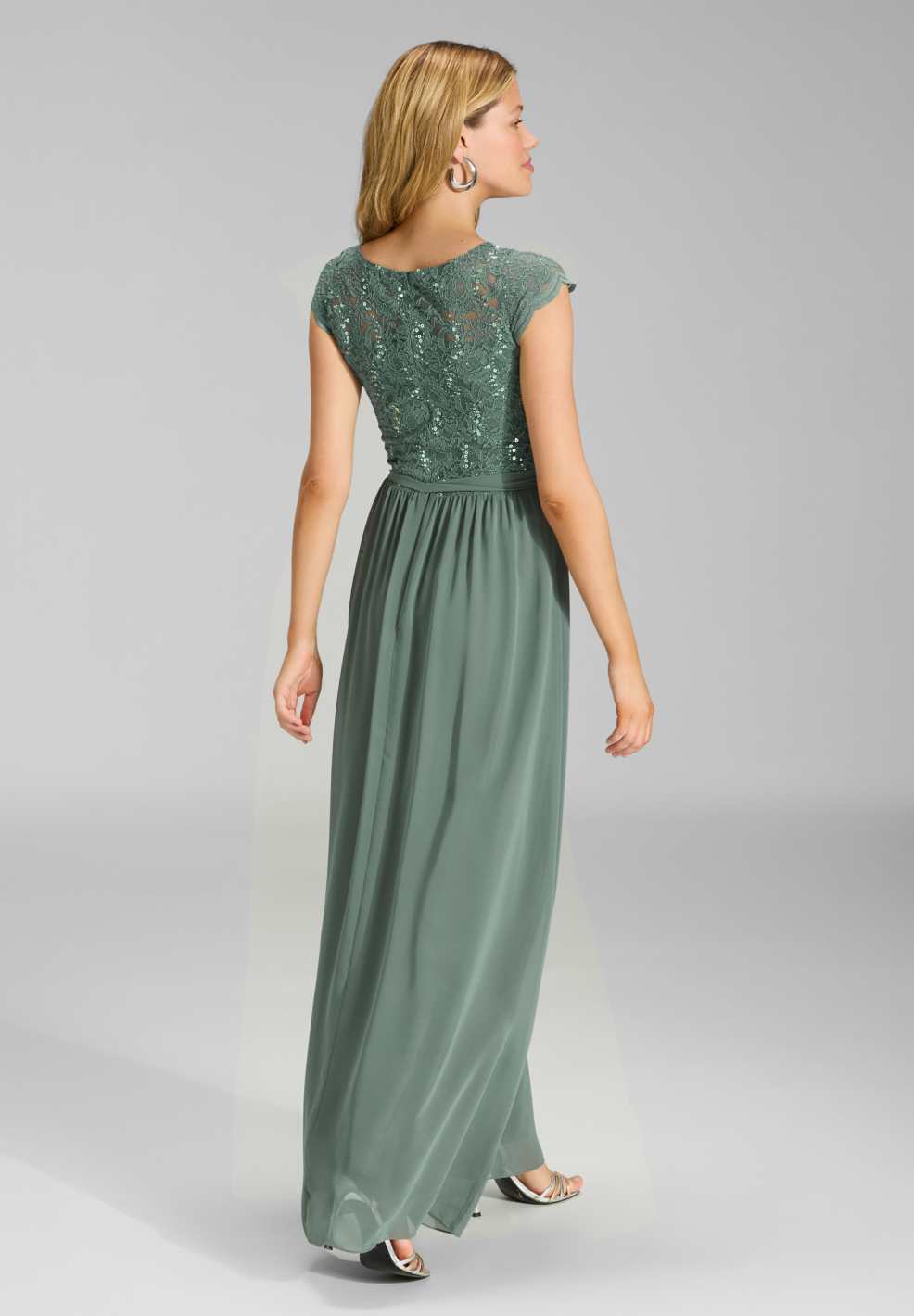 Abendkleid aus Chiffon mit paillettenbesetztem Spitzenoberteil