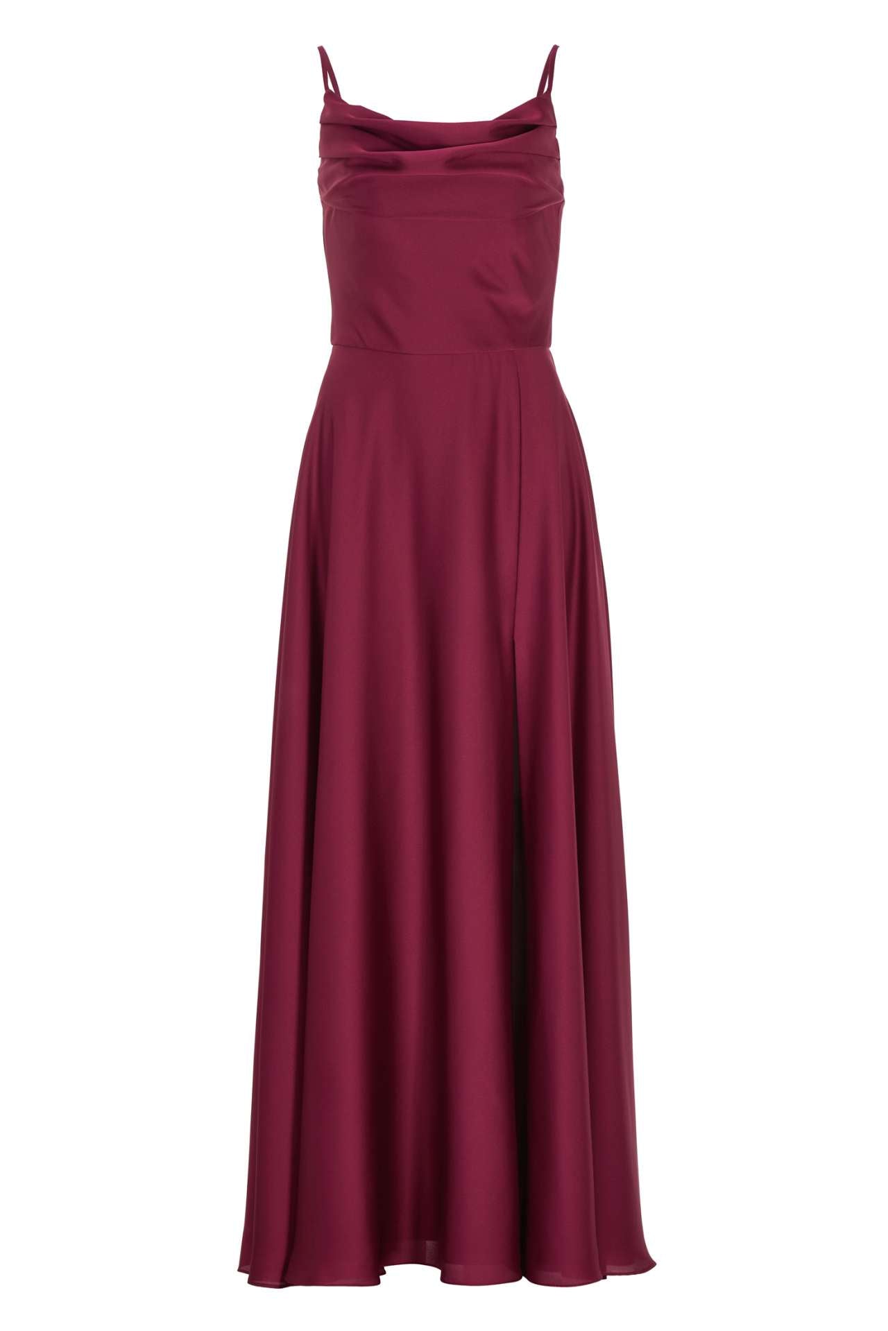 Abendkleid aus nachhaltigem Satin mit Wasserfall-Ausschnitt und Beinschlitz
