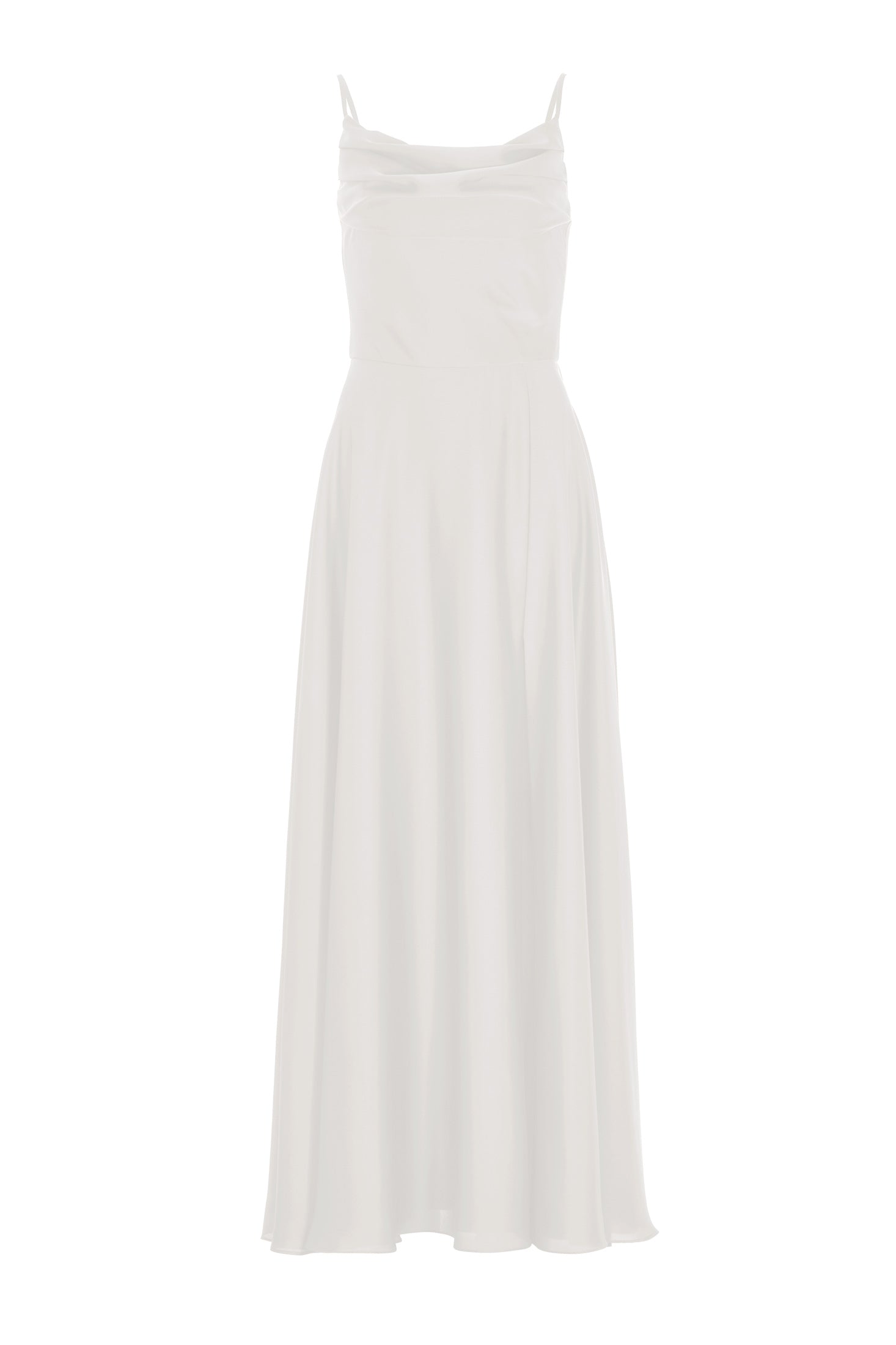 Abendkleid aus nachhaltigem Satin mit Wasserfall-Ausschnitt und Beinschlitz