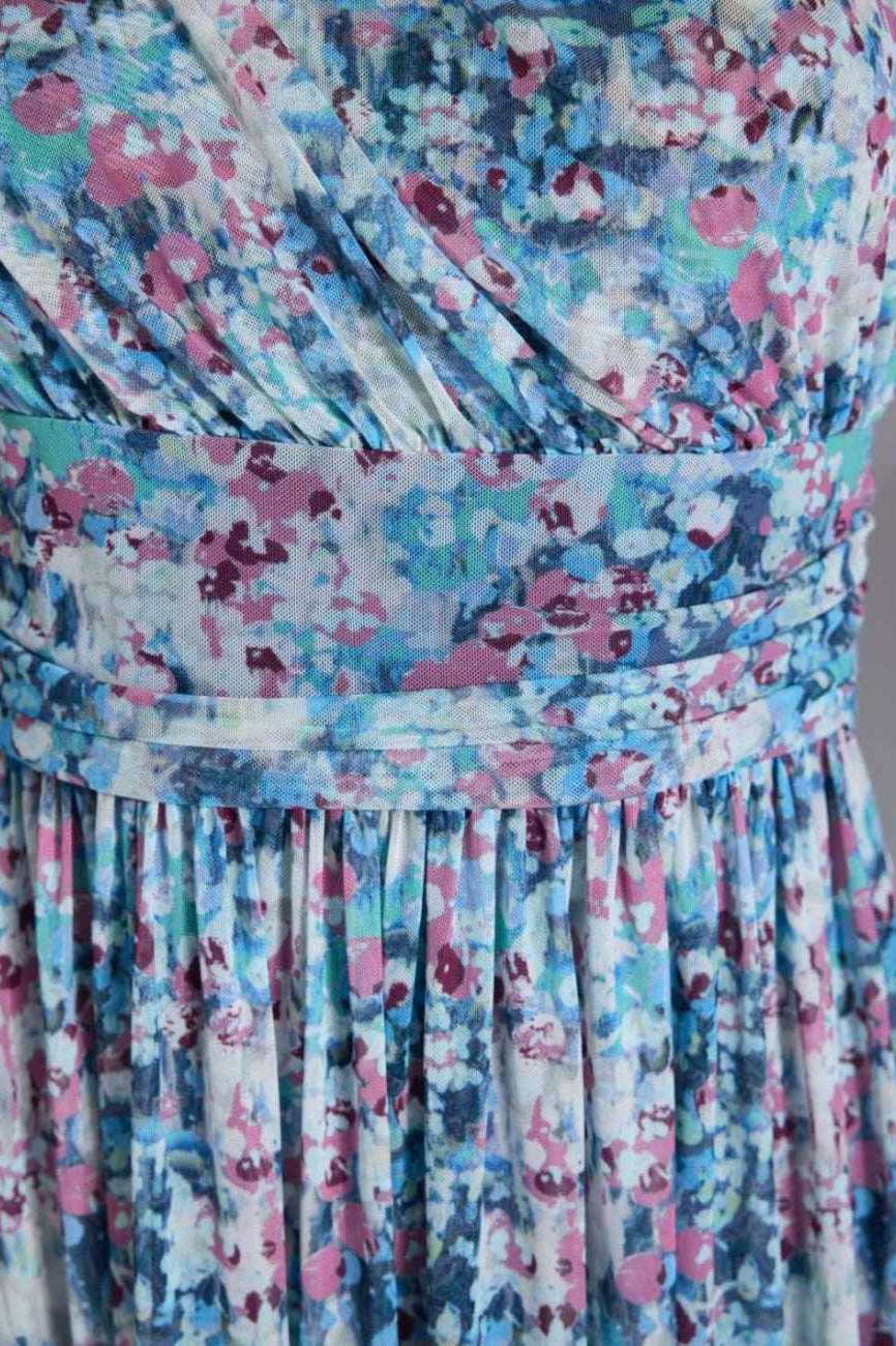 One Shoulder Abendkleid aus floral bedrucktem Mesh