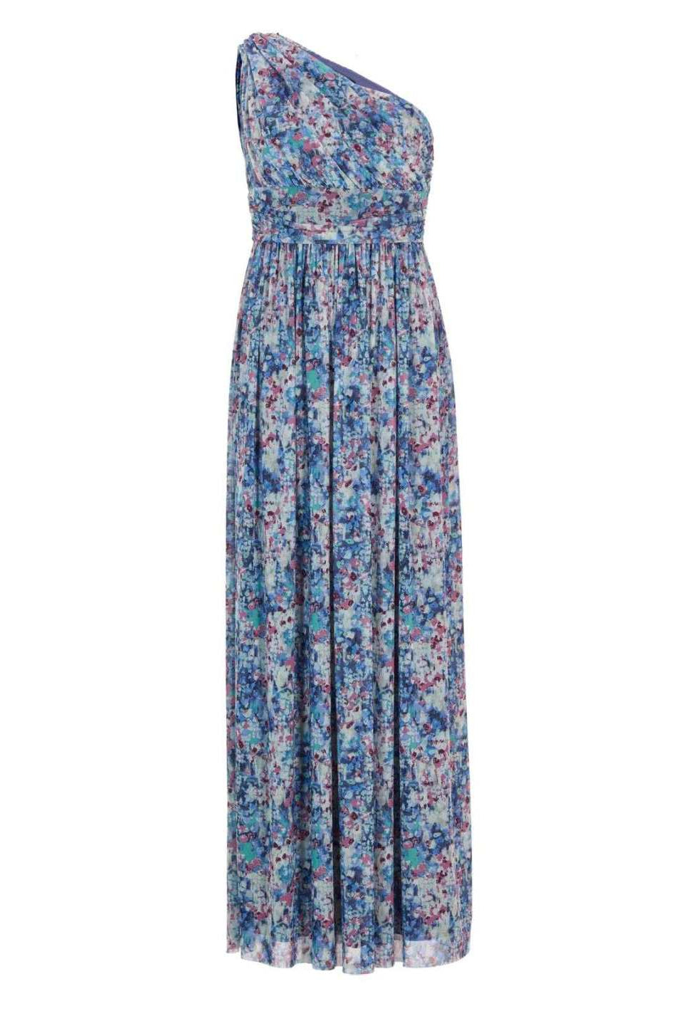 One Shoulder Abendkleid aus floral bedrucktem Mesh