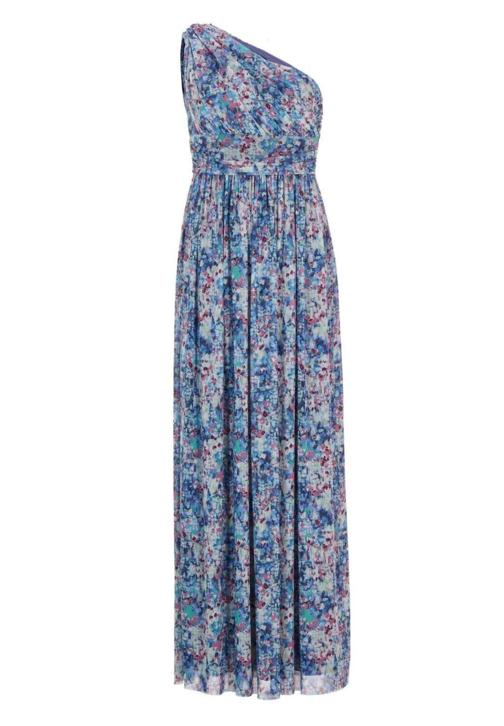 One Shoulder Abendkleid aus floral bedrucktem Mesh