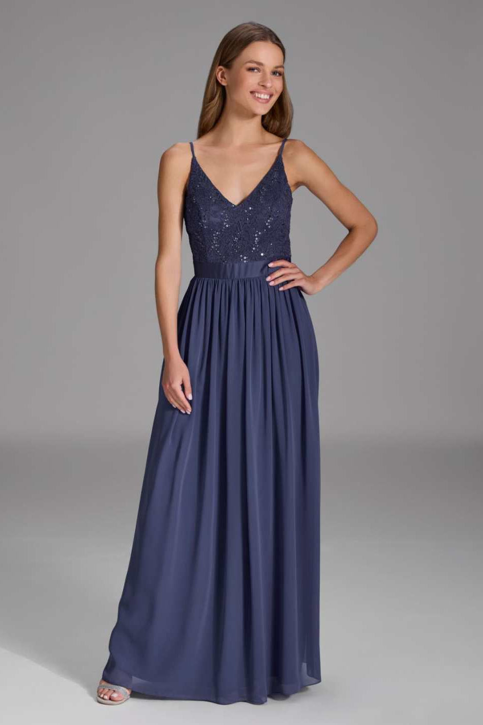 Abendkleid aus Spitze-Chiffon-Mix future blue