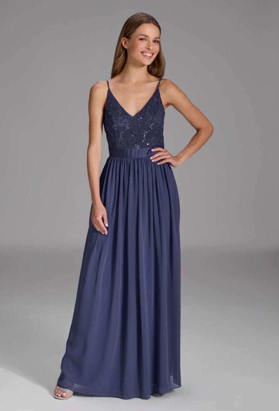Abendkleid aus Spitze-Chiffon-Mix future blue