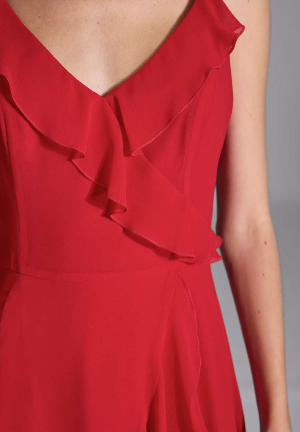 Abendkleid aus Chiffon Vokuhila Saum und Volants