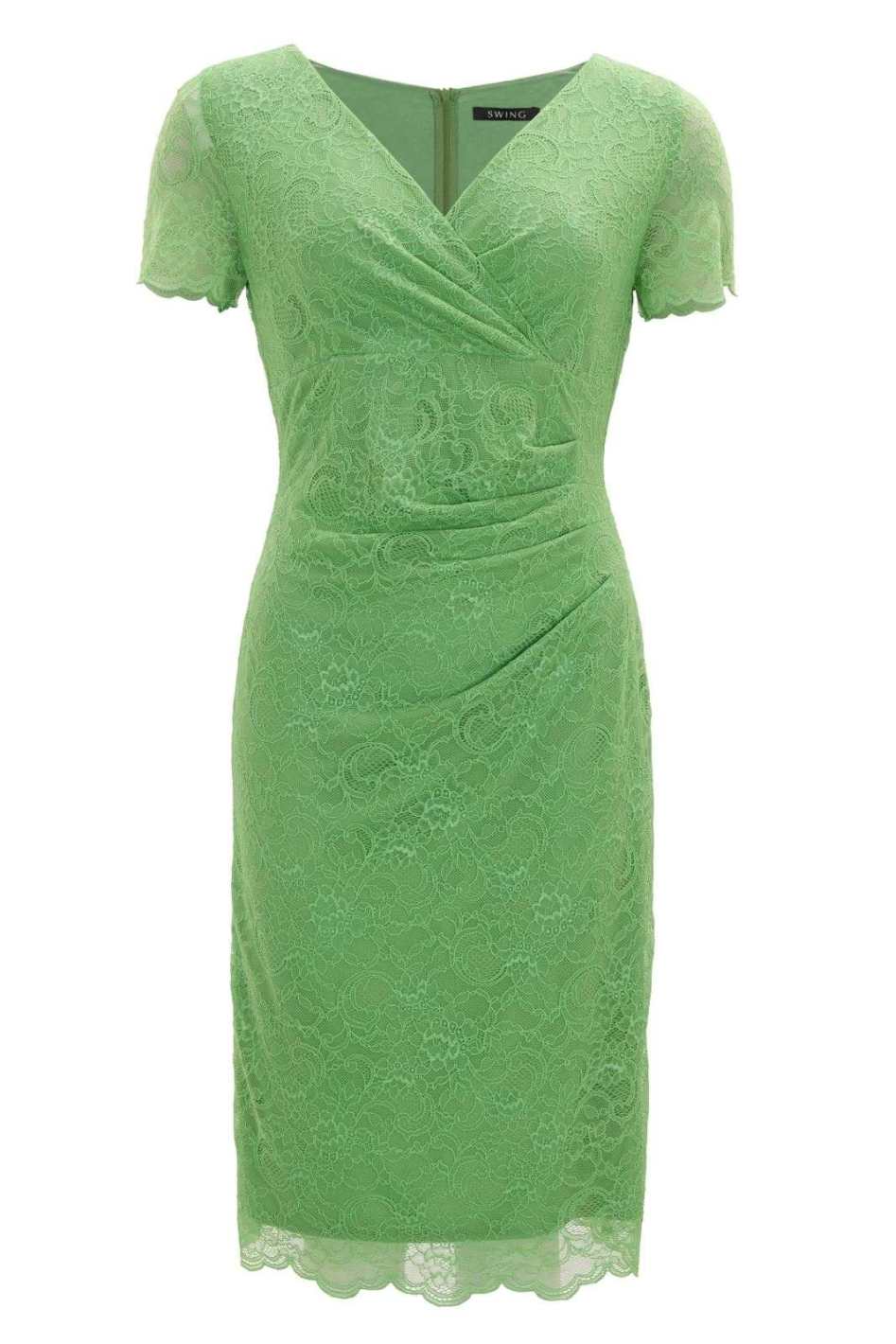 Etui Kleid aus feiner Spitze mit Bogenkante