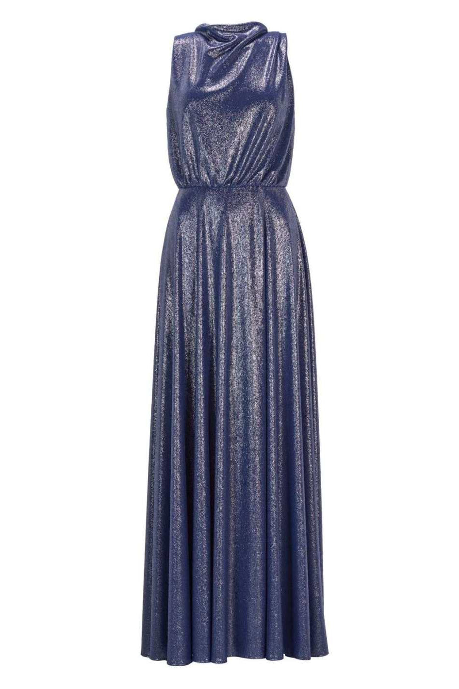 Hochgeschlossenes Abendkleid aus foliertem Jersey mit Beinschlitz