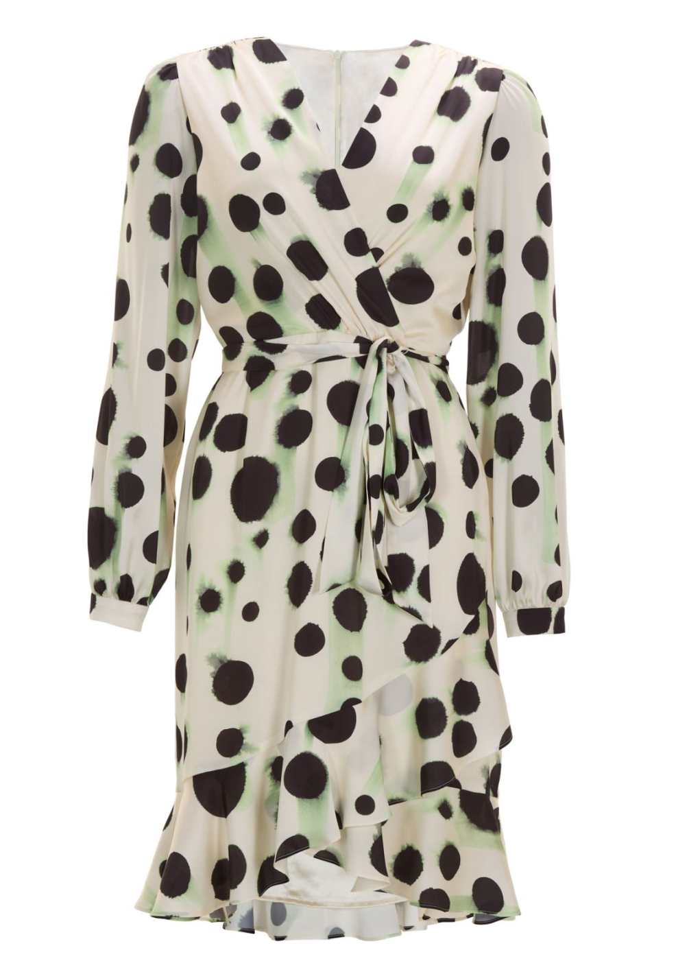 Cocktail Kleid mit Volant Saum aus Satin mit Tupfen Druck