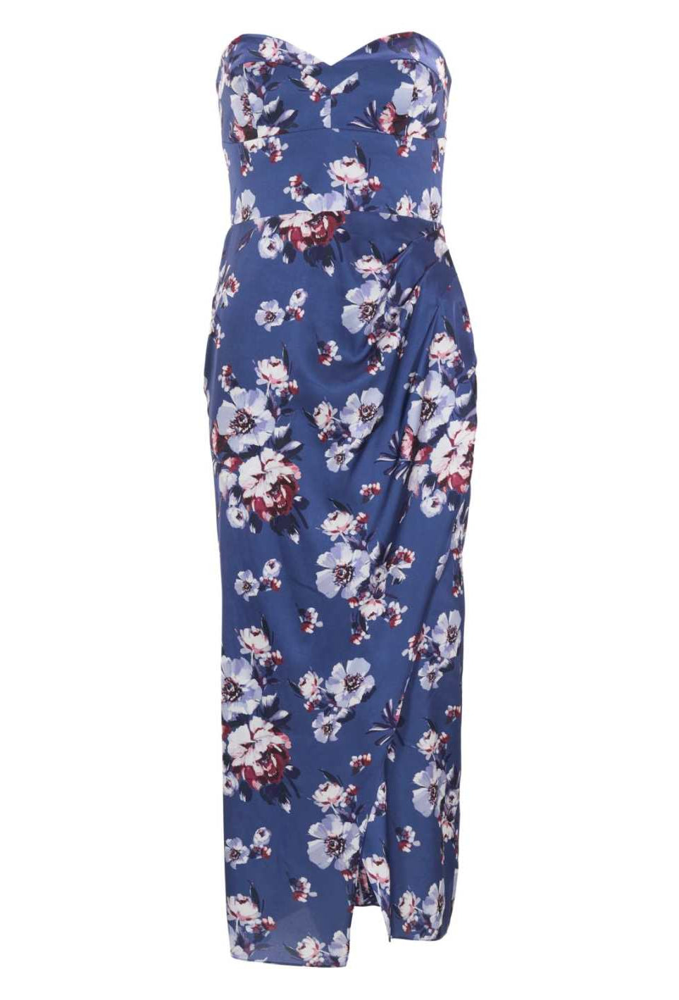 Abendkleid mit Corsage aus floral bedrucktem Satin