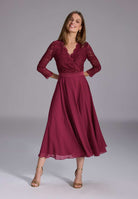 Cocktailkleid aus Material-Mix ruby red