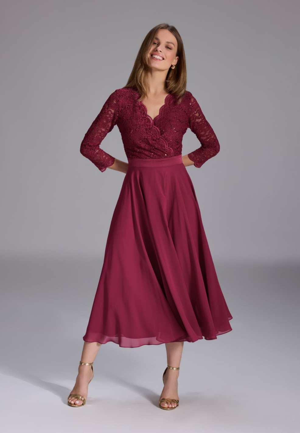 Cocktailkleid aus Material-Mix ruby red