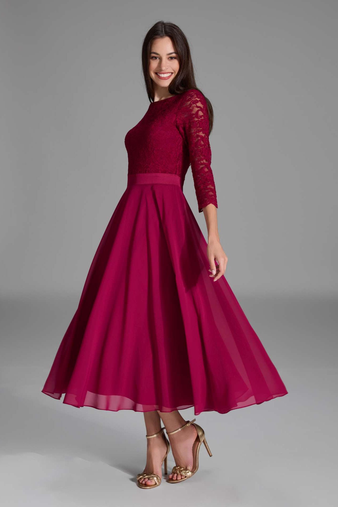 Midikleid mit fließendem Chiffon-Rock