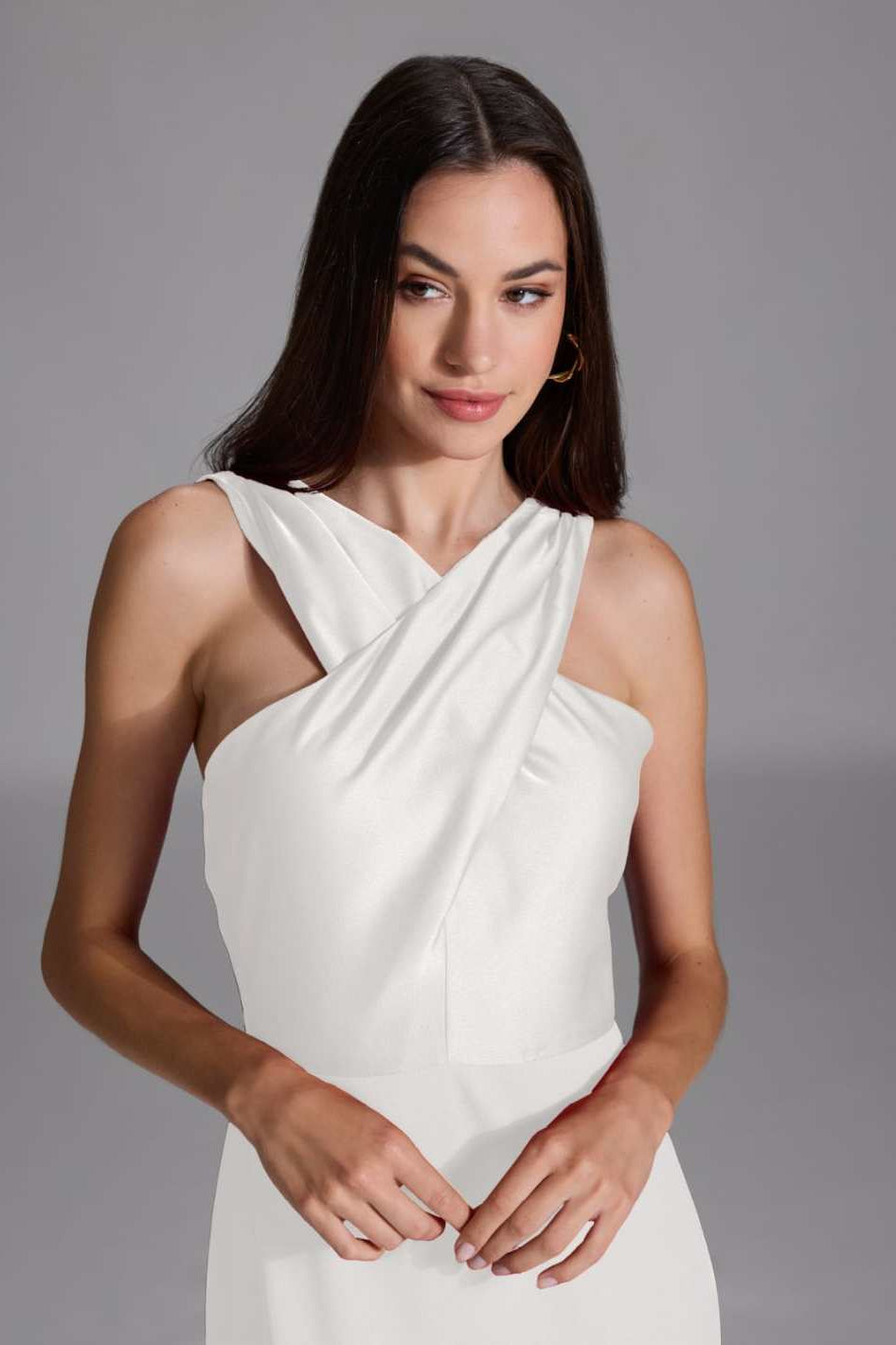 Midi Kleid mit gekreuzten Trägern aus Material-Mix