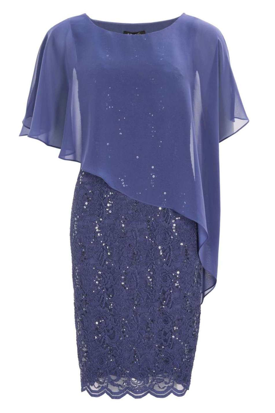 Pailletten-Kleid mit asymmetrischem Chiffon-Überwurf