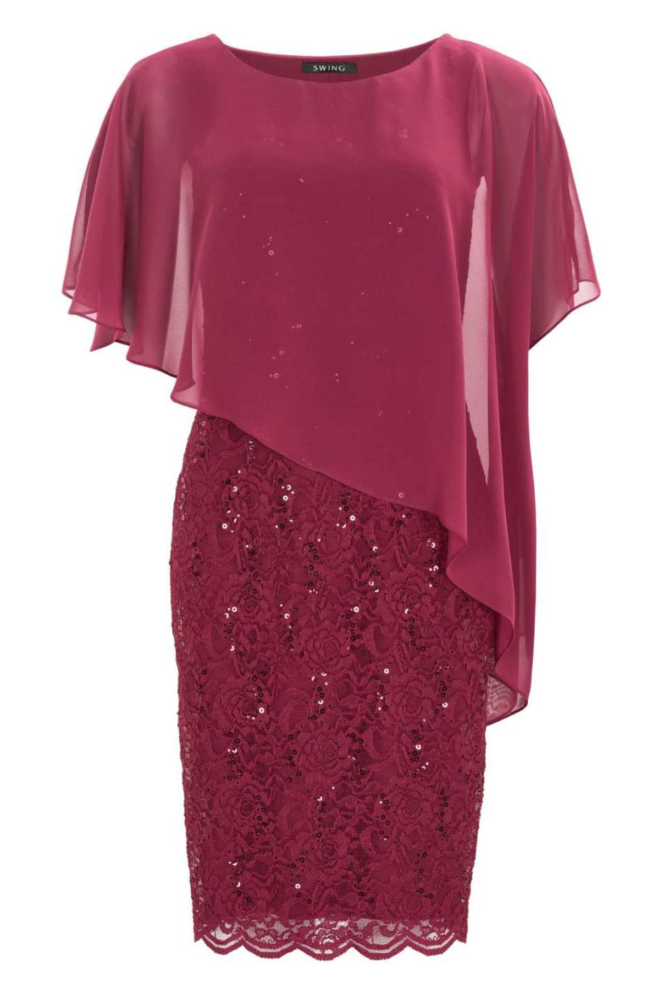 Pailletten-Kleid mit asymmetrischem Chiffon-Überwurf