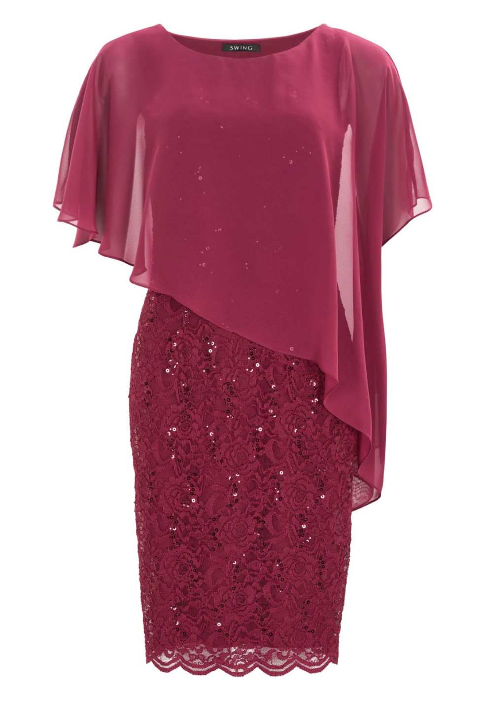 Pailletten-Kleid mit asymmetrischem Chiffon-Überwurf