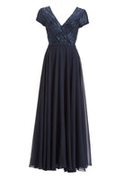 Besticktes Chiffonkleid mit kurzen Ärmeln