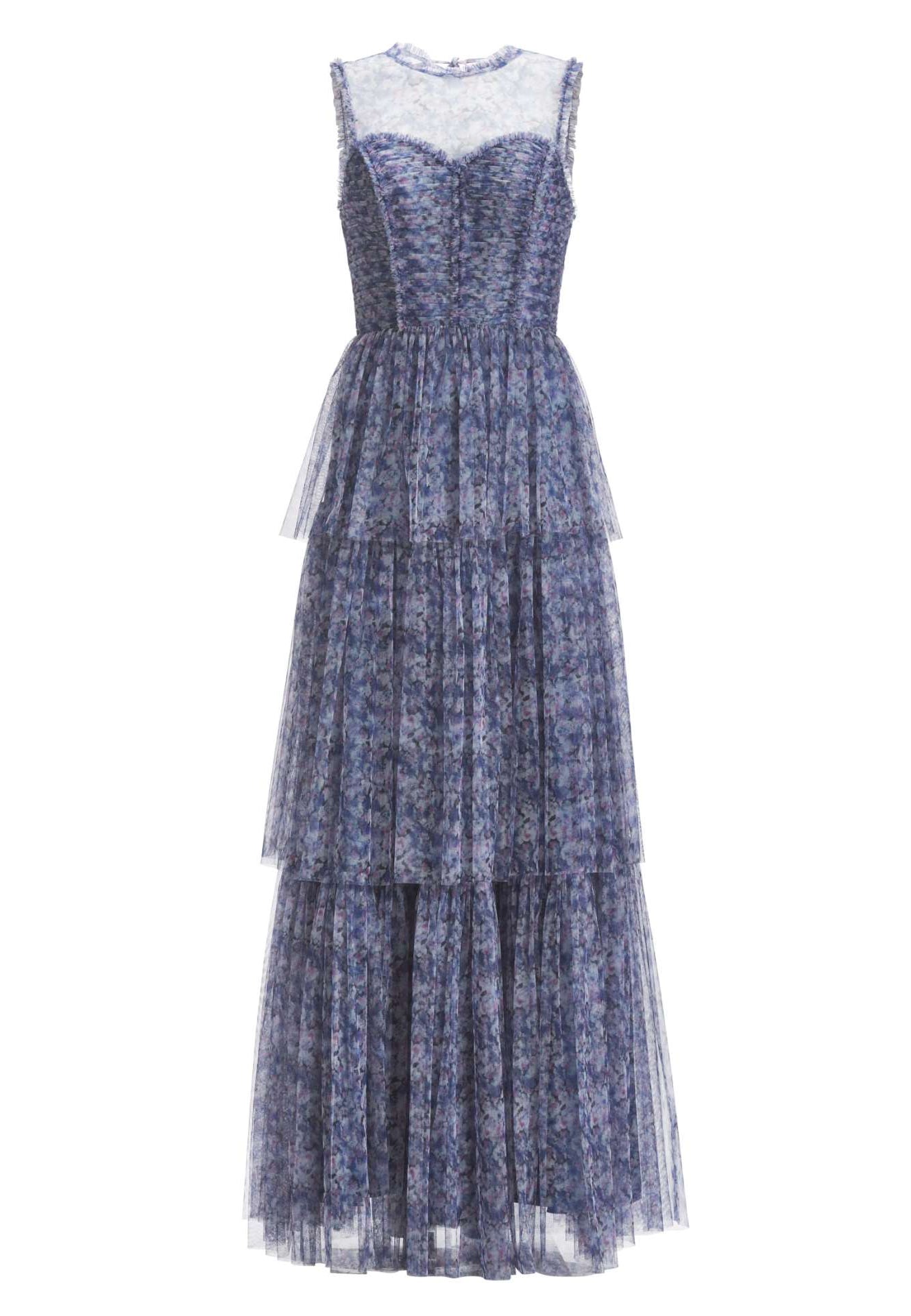 Printkleid aus Tüll mit Rüschendetails