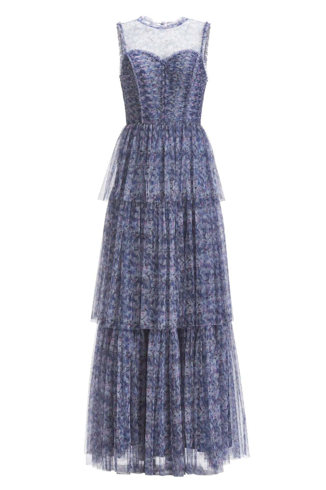 Printkleid aus Tüll mit Rüschendetails