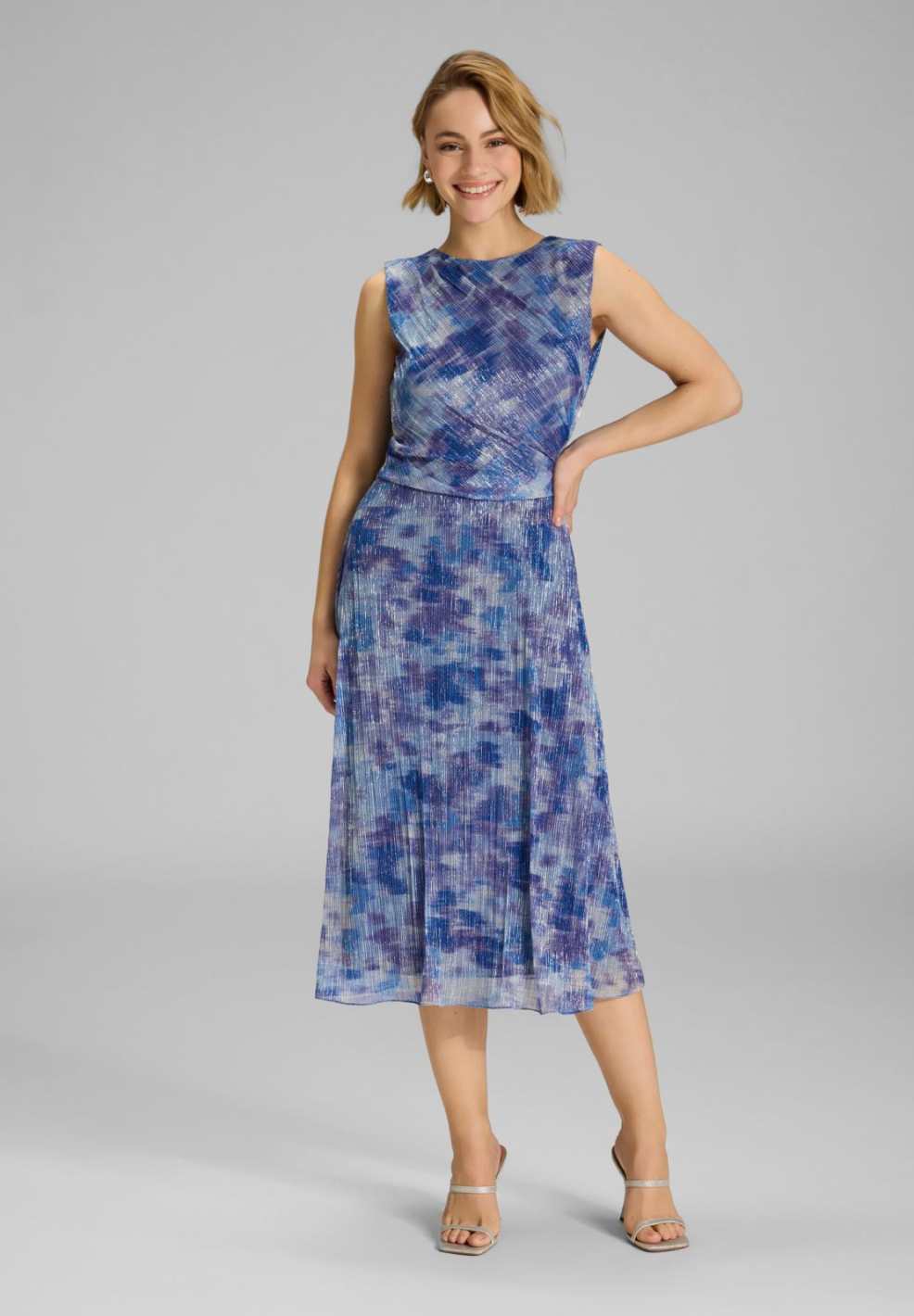 Plissiertes Kleid mit Metallicfäden navy future blue