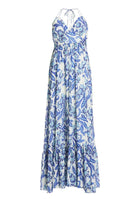 Neckholder Maxi Kleid aus bedrucktem Chiffon mit Glitzerstreifen