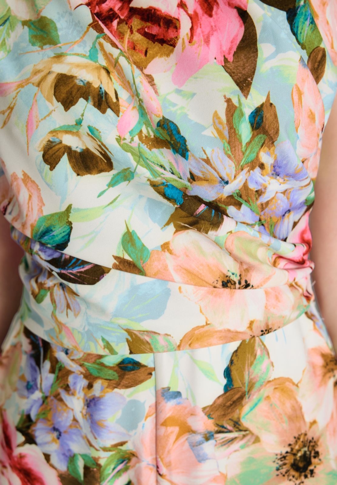 Jumpsuit aus leichtem Scuba mit Blumendruck und Drapierung