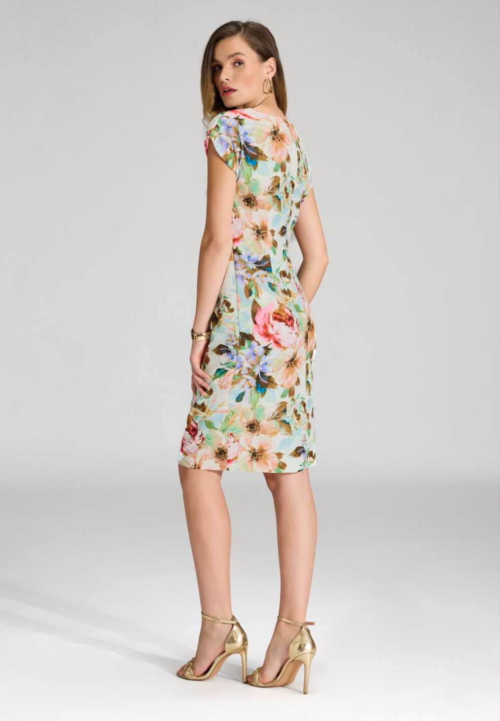 Etuikleid mit Knotendetail aus leichtem Scuba mit Blumendruck