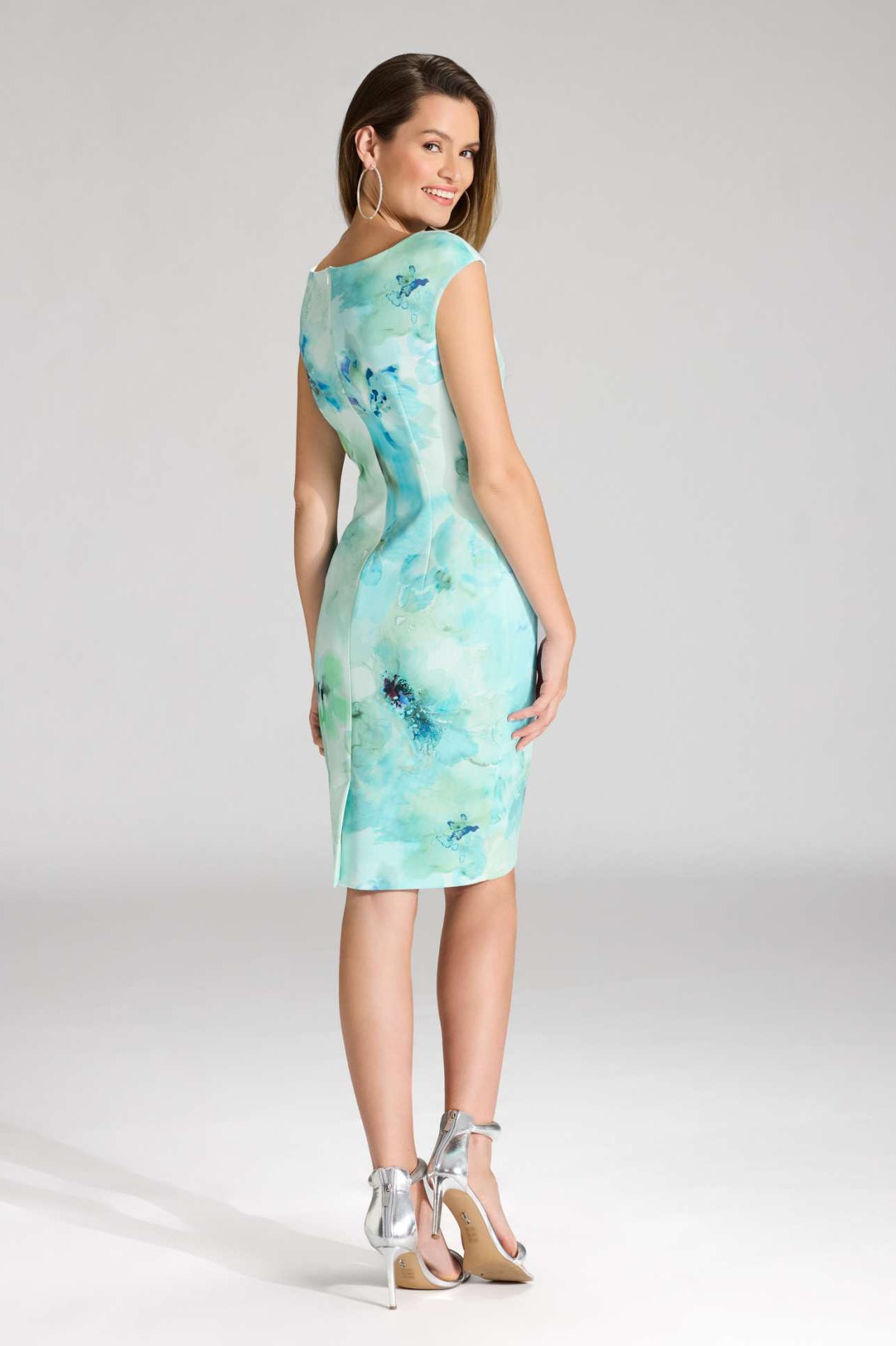 Etuikleid aus bedrucktem Scuba mit Drapierung