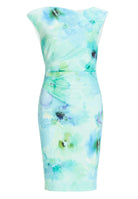 Etuikleid aus bedrucktem Scuba mit Drapierung