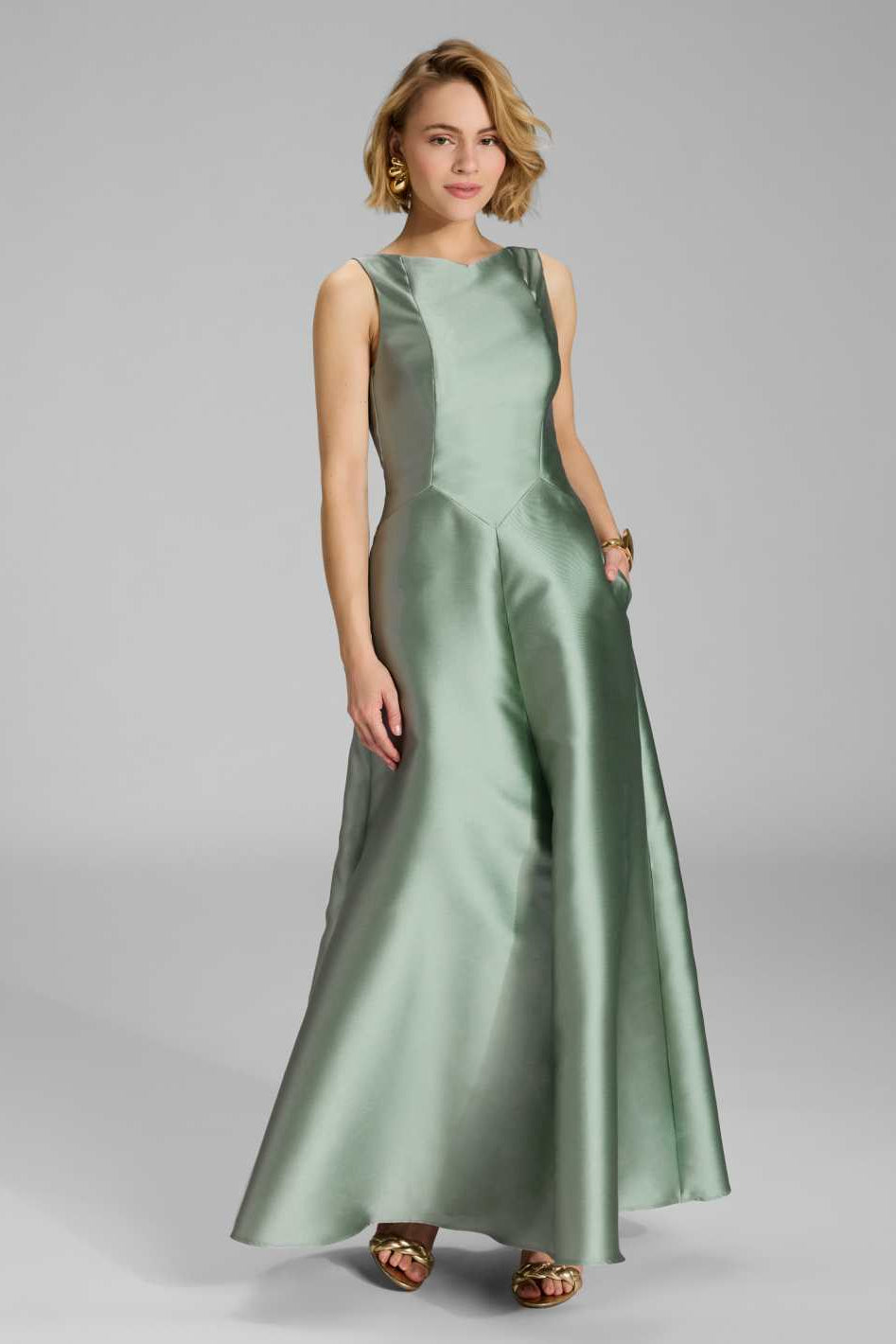 Robenartiges Abendkleid mit Eingrifftaschen pistachio green
