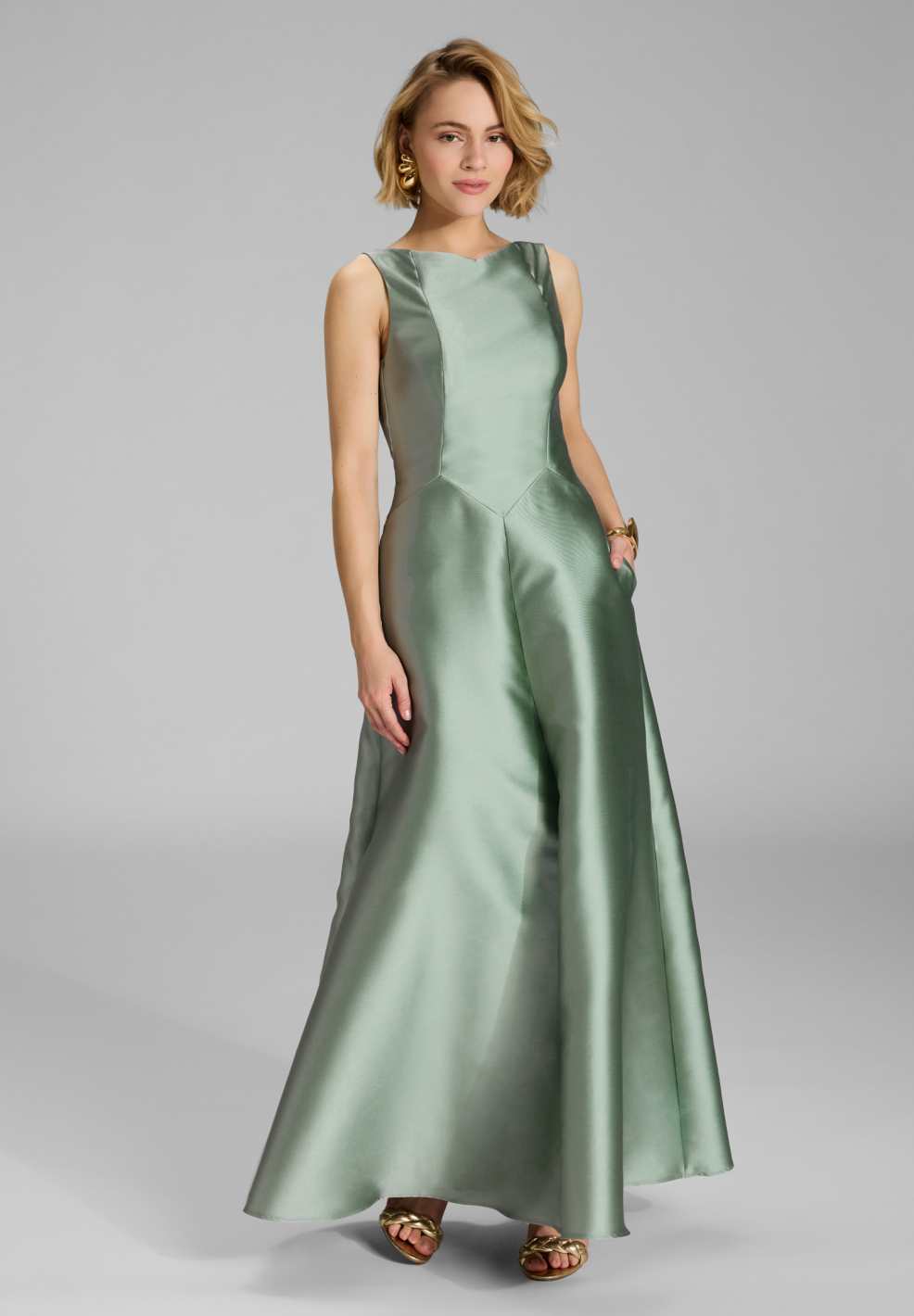 Robenartiges Abendkleid mit Eingrifftaschen pistachio green
