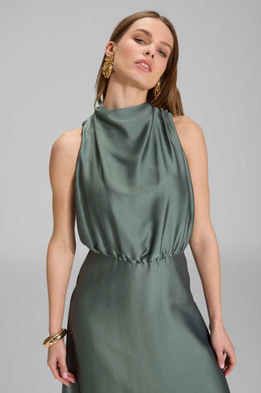 Midi Kleid aus nachhaltigem Satin mit Drapierung am Kragen