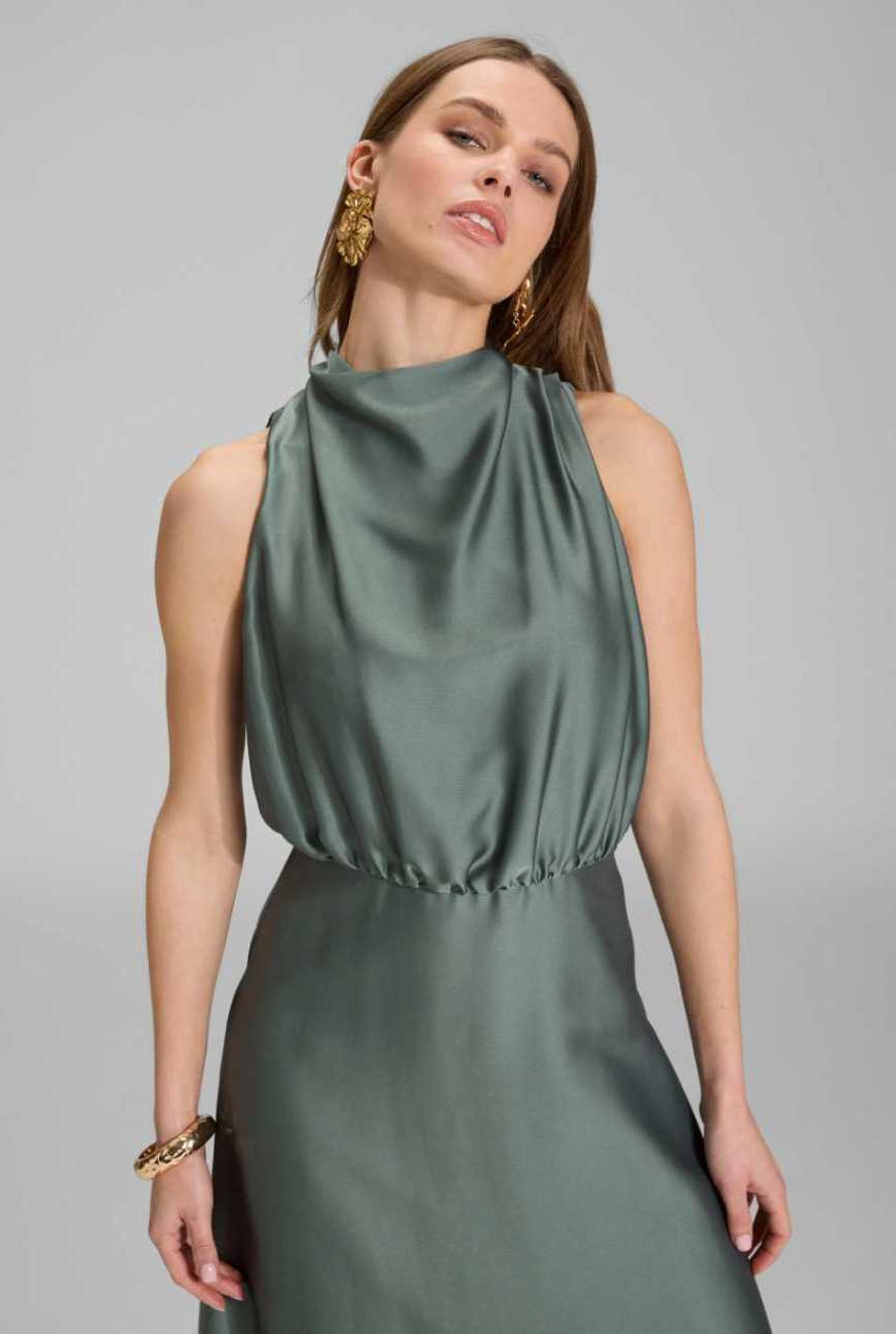 Midi Kleid aus nachhaltigem Satin mit Drapierung am Kragen