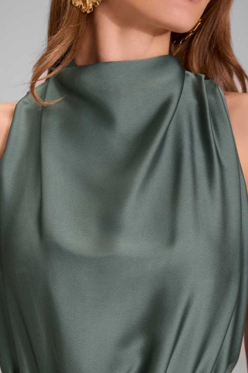 Midi Kleid aus nachhaltigem Satin mit Drapierung am Kragen