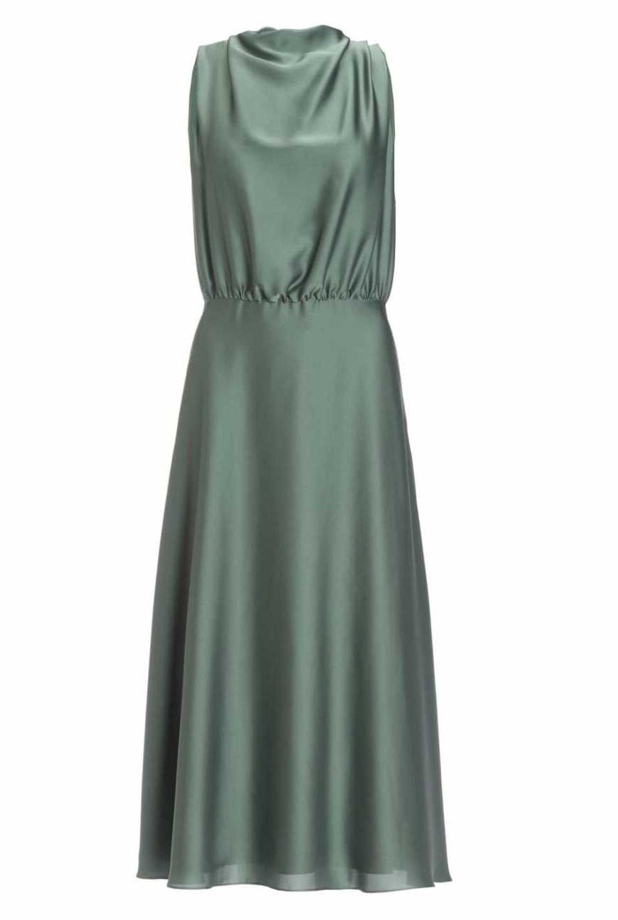 Midi Kleid aus nachhaltigem Satin mit Drapierung am Kragen