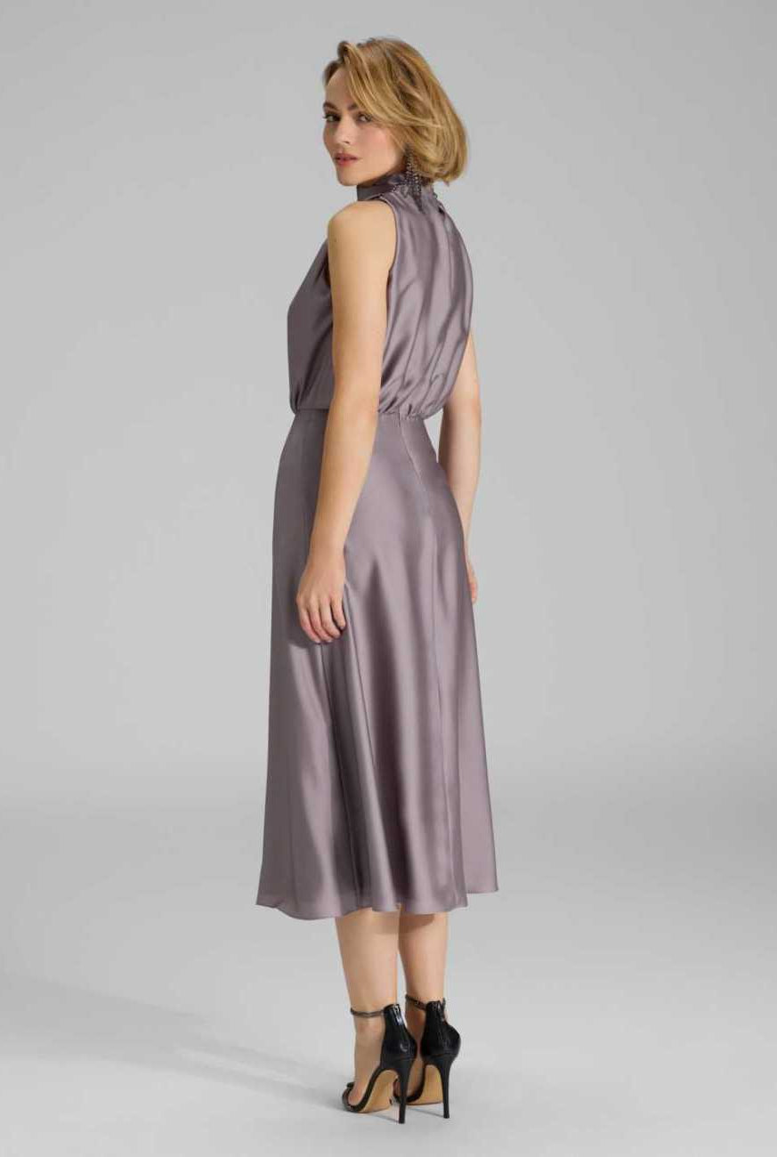 Midi Kleid aus nachhaltigem Satin mit Drapierung am Kragen