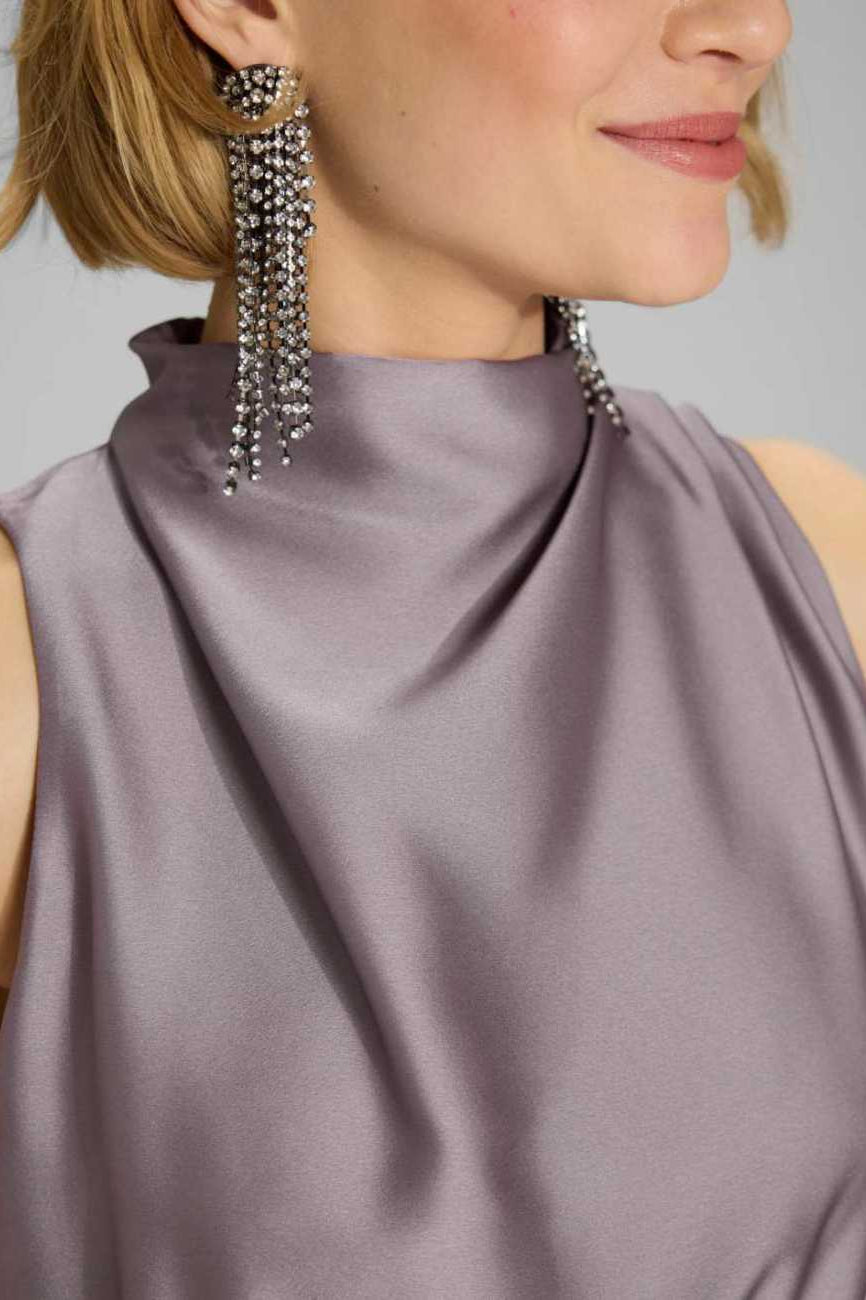 Midi Kleid aus nachhaltigem Satin mit Drapierung am Kragen