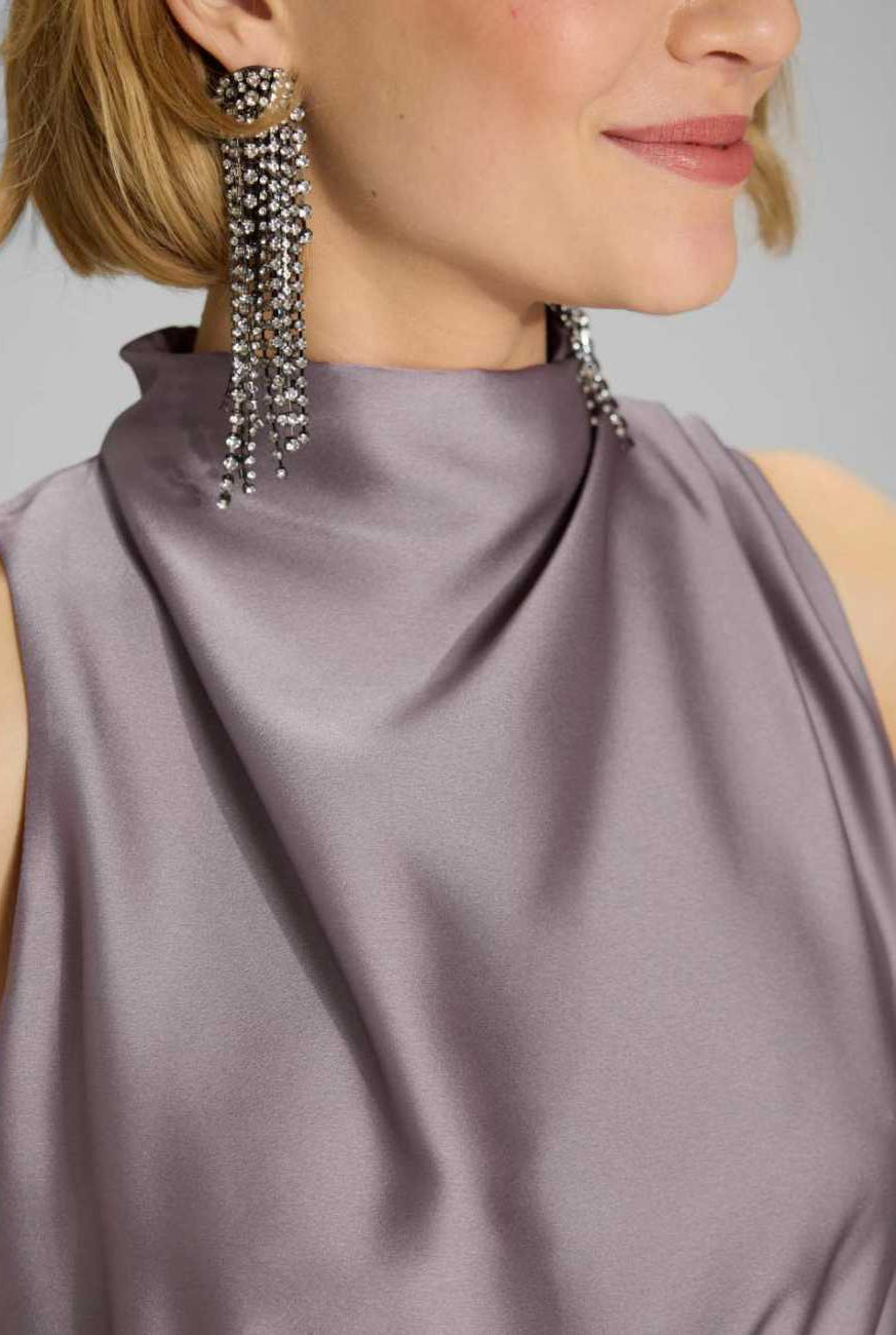 Midi Kleid aus nachhaltigem Satin mit Drapierung am Kragen