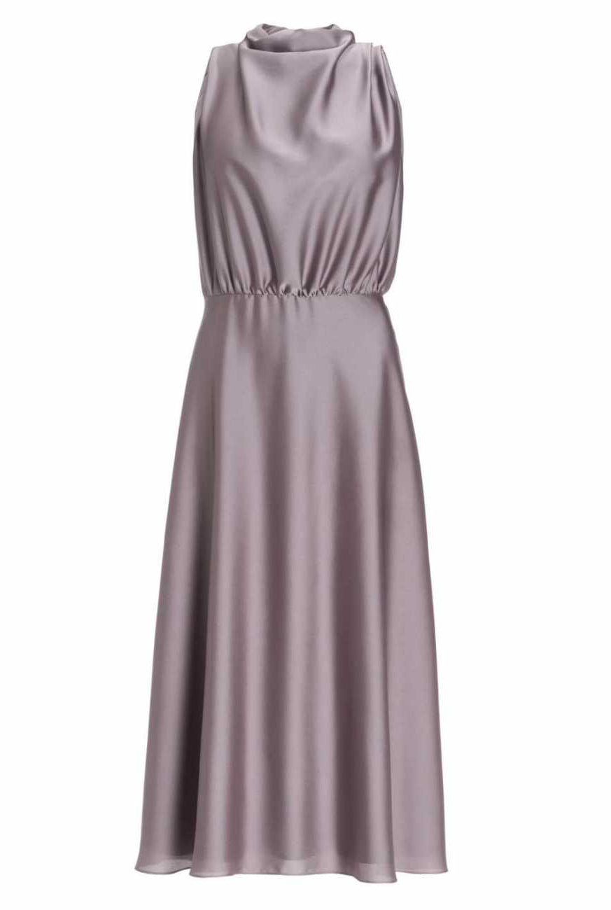 Midi Kleid aus nachhaltigem Satin mit Drapierung am Kragen