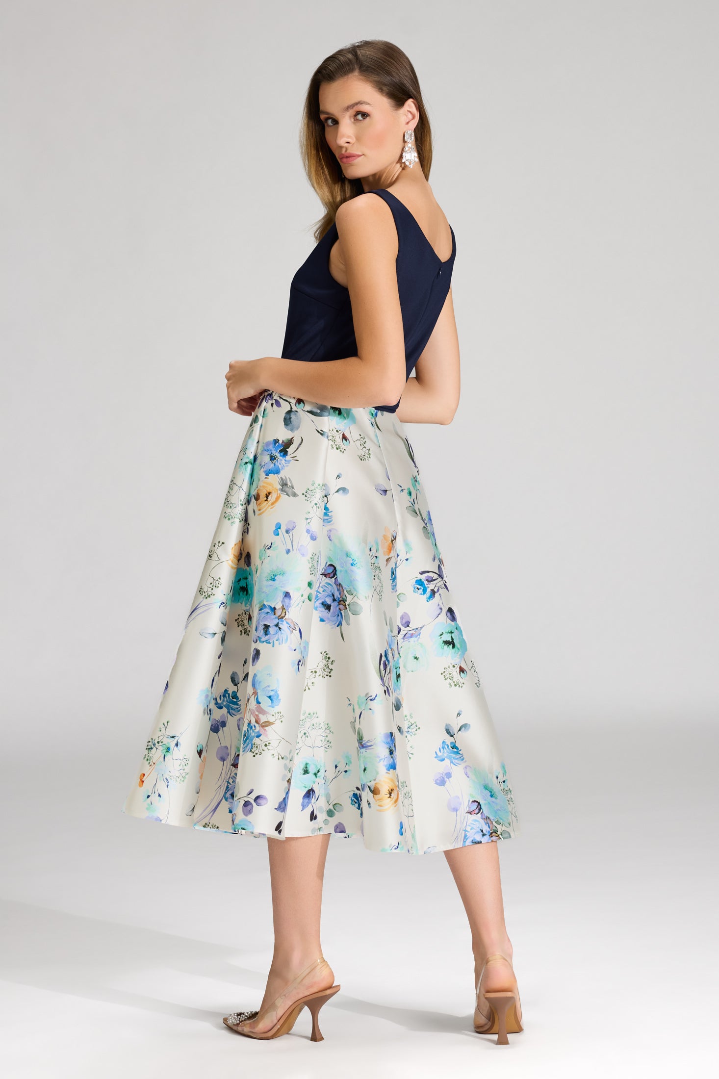 Cocktailkleid aus bedrucktem Twill mit Scuba Oberteil