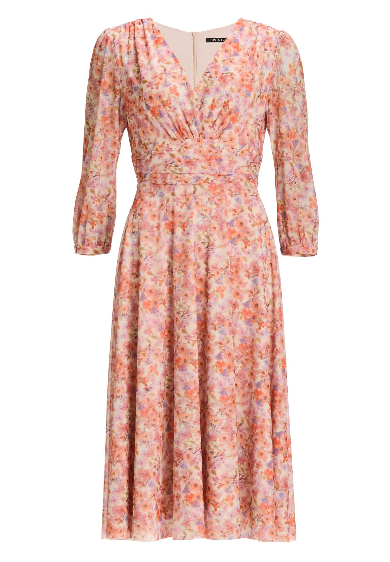 Midi Kleid aus bedrucktem Mesh mit ¾ Arm